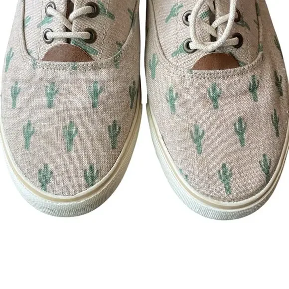 GH BASS & CO Cactus Print Canvas Sneakers Womens Sz 9 Tan Green Western - Picture 3 of 10